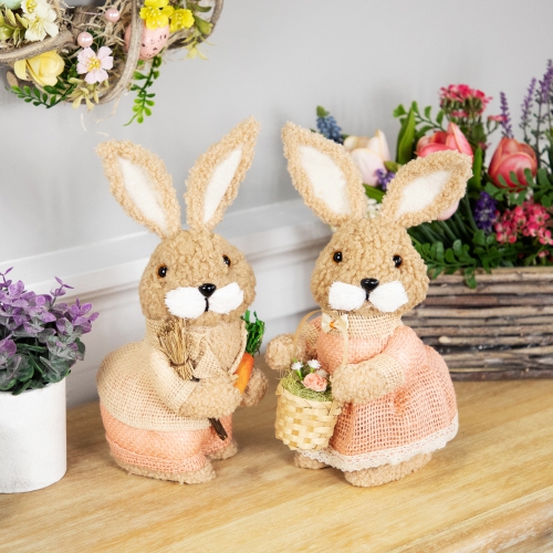 Décoration lapin de Pâques en peluche avec panier - 10&nbsp;po