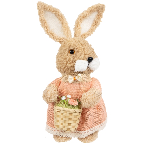 Décoration lapin de Pâques en peluche avec panier - 10&nbsp;po