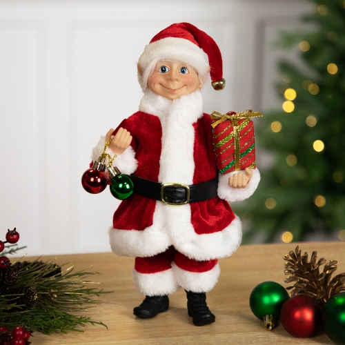 NORTHLIGHT  Santa Elf With Gift Christmas Figure - 14"