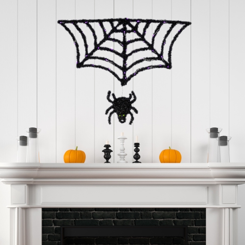 Lighted Spider and Web Halloween Decoration - 36" - Black - Purple LED Lights