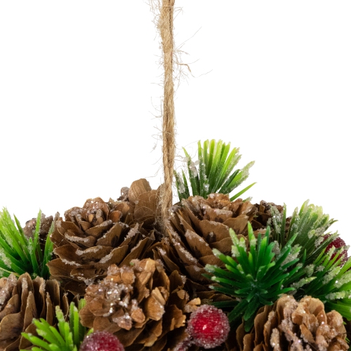 Pinecones, Berries and Pine Sprigs Frosted Christmas Ball Ornament - 5"
