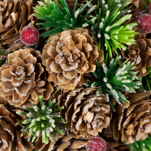 Pinecones, Berries and Pine Sprigs Frosted Christmas Ball Ornament - 5"