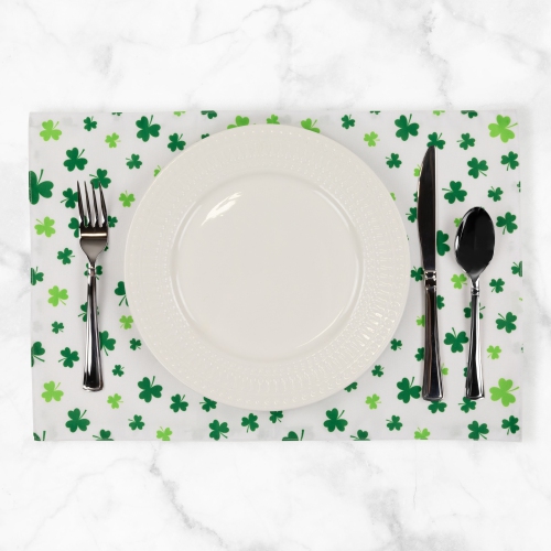 Shamrock St. Patrick's Day Placemats - 18" - White and Green - Set of 4