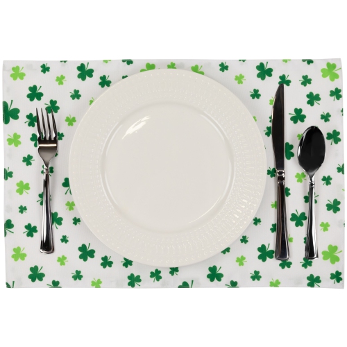 Shamrock St. Patrick's Day Placemats - 18" - White and Green - Set of 4