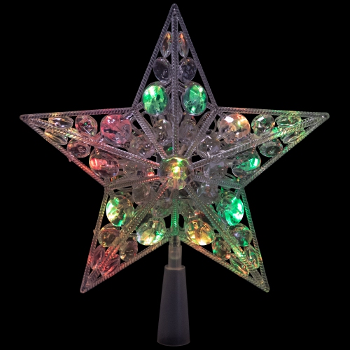 LED Lighted Battery Operated Color Changing Jeweled Star Christmas Tree Topper - 9.5"