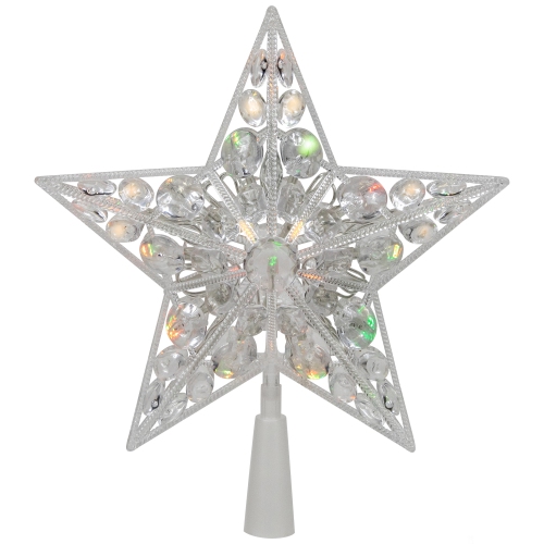LED Lighted Battery Operated Color Changing Jeweled Star Christmas Tree Topper - 9.5"