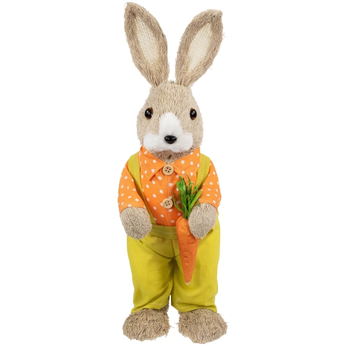 NORTHLIGHT  Standing Boy Rabbit With Carrot Easter Figure - 16" - And Green In Orange