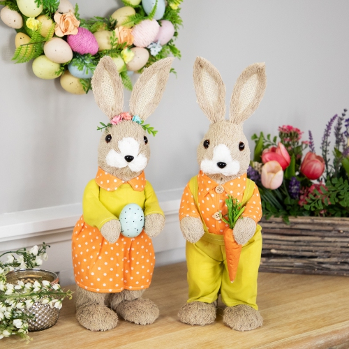 Standing Boy Rabbit with Carrot Easter Figure - 16" - Orange and Green
