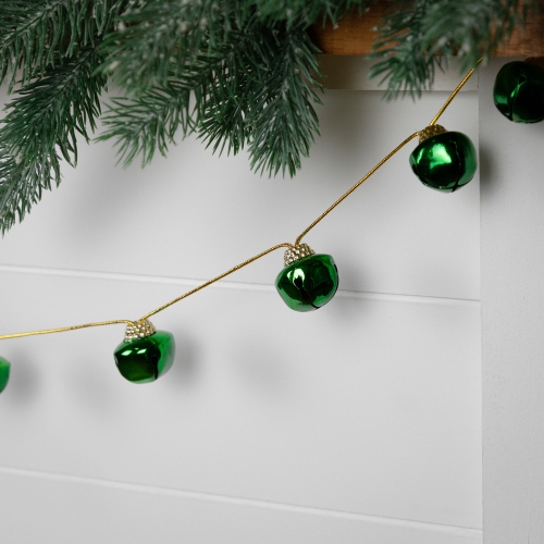 Shiny Metal Jingle Bells Christmas Garland - 7.5' x 1" - Green