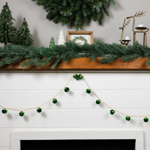 Shiny Metal Jingle Bells Christmas Garland - 7.5' x 1" - Green