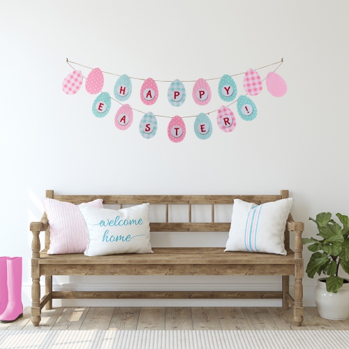 70" Pastel Checkered and Striped "Happy Easter" Hanging Banner