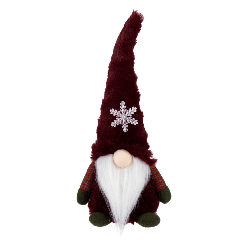 LED Lighted Gnome with Snowflake Christmas Figure - 13" - Burgundy Red