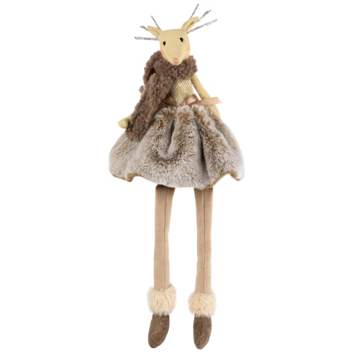 Sitting Reindeer Girl with Dangling Legs Christmas Figure - 18"