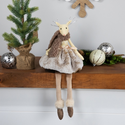 Sitting Reindeer Girl with Dangling Legs Christmas Figure - 18"
