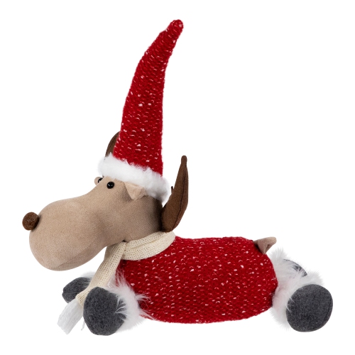 Laying Plush Moose Christmas Figure - 12" - Red and White