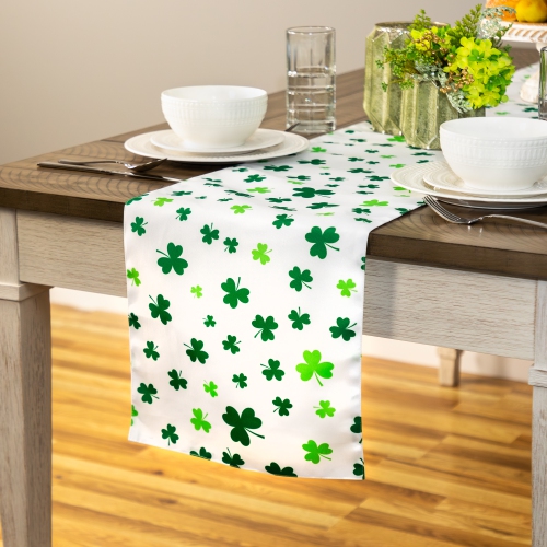 Shamrock St. Patrick's Day Table Runner - 72" - White and Green