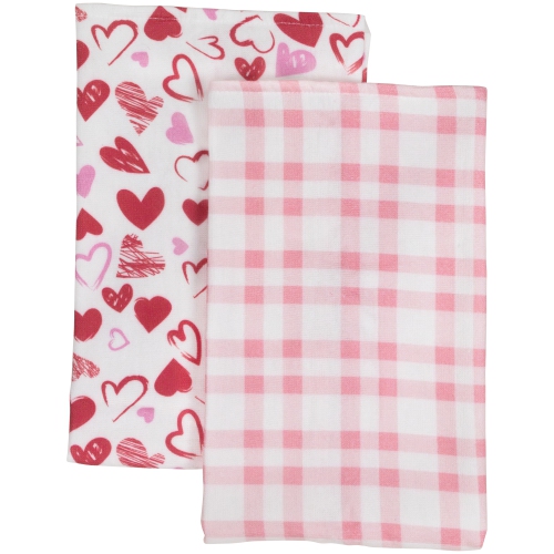 NORTHLIGHT  Plaid And Hearts Valentine's Day Kitchen Tea Towels - 26" - Pink And - Set Of 2 In Red
