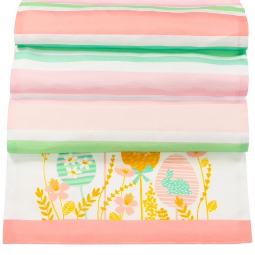 Striped Pastel Happy Easter Table Runner - 72" - Pink and Green Green