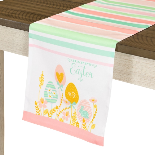 Striped Pastel Happy Easter Table Runner - 72" - Pink and Green Green