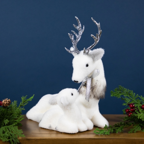 NORTHLIGHT  Laying Reindeer Mom And Calf Christmas Figurine - 11.5"