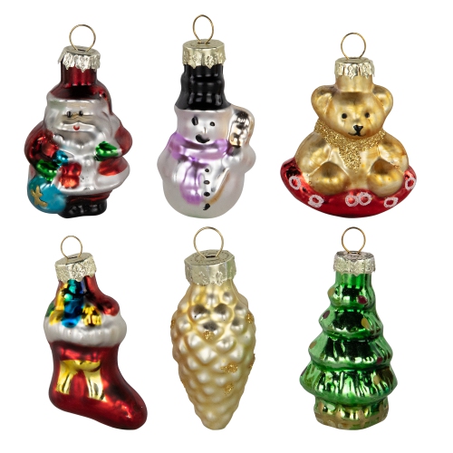 Holiday Favorites Glass Christmas Ornaments - 2.25" - Set of 6