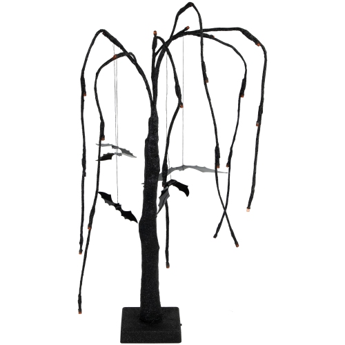 NORTHLIGHT  Led Lighted Glittered Halloween Willow Tree With Bats - 24" - Lights In Orange