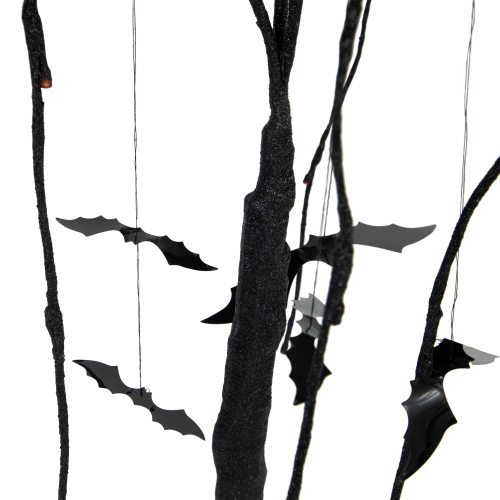 LED Lighted Glittered Halloween Willow Tree with Bats - 24" - Orange Lights