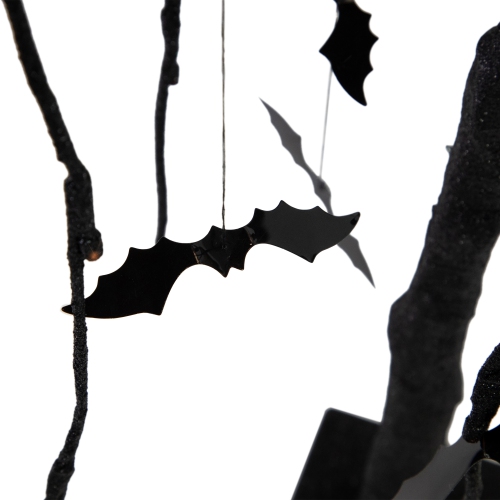 LED Lighted Glittered Halloween Willow Tree with Bats - 24" - Orange Lights