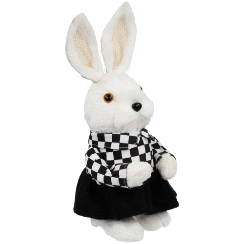 Girl Easter Rabbit Figurine in Checkered Dress -10"
