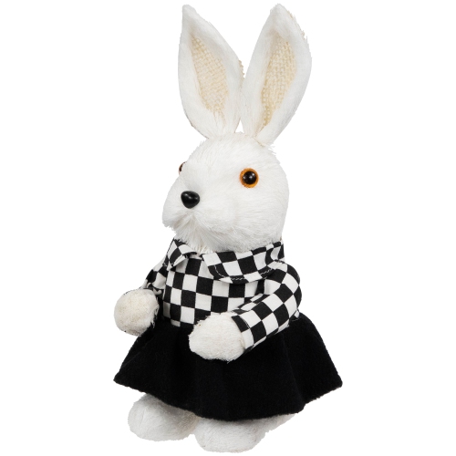 Girl Easter Rabbit Figurine in Checkered Dress -10"
