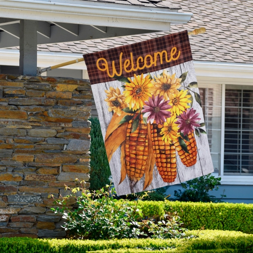 Flint Corn "Welcome" Fall Harvest Outdoor House Flag - 40" x 28"