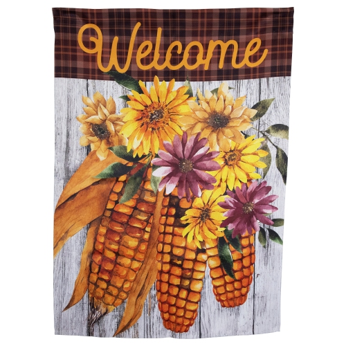 Flint Corn "Welcome" Fall Harvest Outdoor House Flag - 40" x 28"