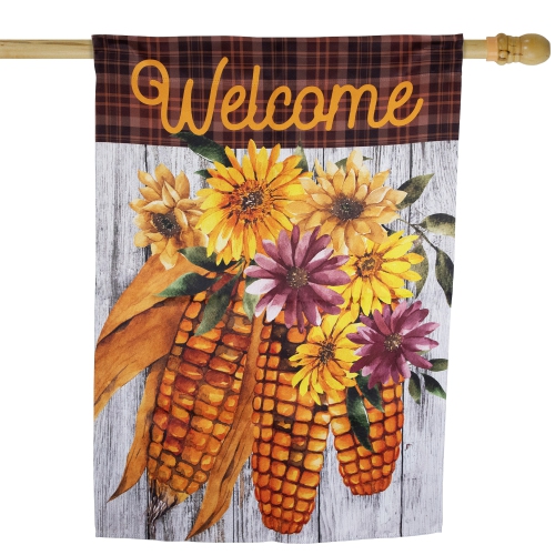 Flint Corn "Welcome" Fall Harvest Outdoor House Flag - 40" x 28"