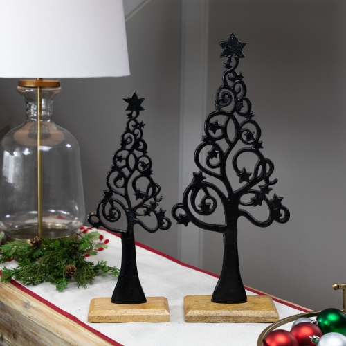 Starry Trees Metal Christmas Decorations - 18.5" - Black - Set of 2