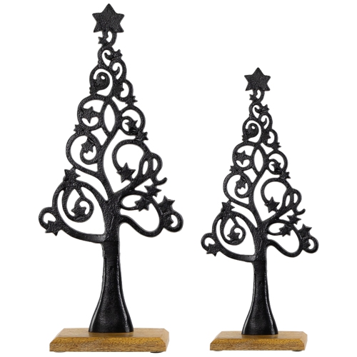 Starry Trees Metal Christmas Decorations - 18.5" - Black - Set of 2