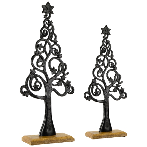 Starry Trees Metal Christmas Decorations - 18.5" - Black - Set of 2