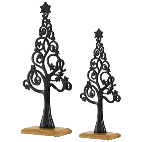Starry Trees Metal Christmas Decorations - 18.5" - Black - Set of 2