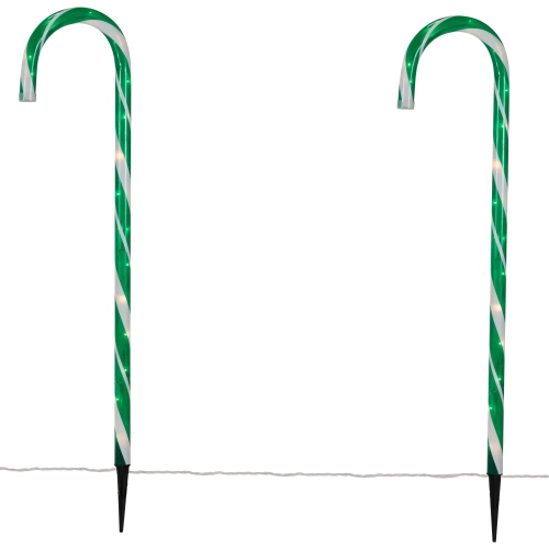 Lighted Candy Cane Outdoor Christmas Pathway Markers - 28" - Green - Set of 6