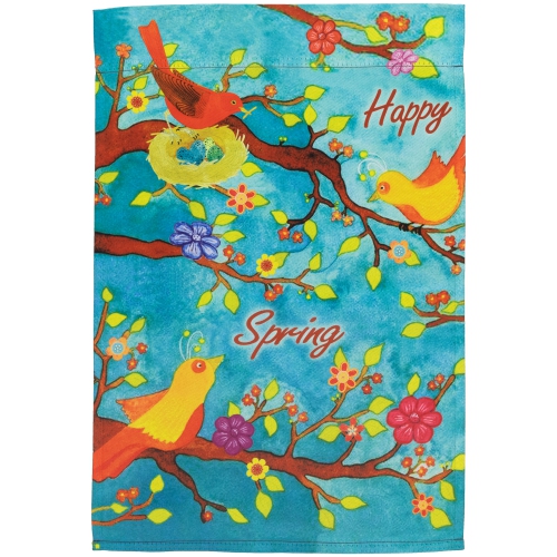 NORTHLIGHT  Birds And Flowers "happy Spring" Outdoor Garden Flag 18" X 12.5"