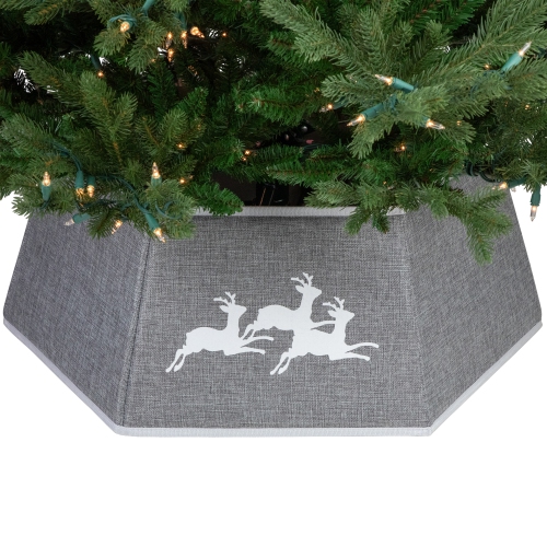 26" Gray Burlap with Reindeer Hexagonal Christmas Tree Collar
