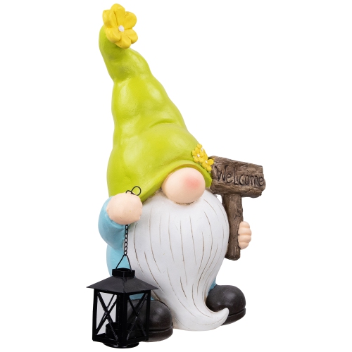 Welcome Gnome with Lantern Outdoor Garden Statue - 17.75"