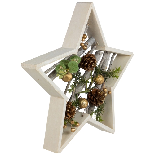 Décoration de Noël en bois en forme d'étoile pommes de pin et baies - 14,5 po