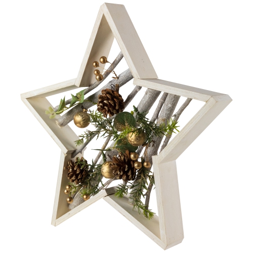 Décoration de Noël en bois en forme d'étoile pommes de pin et baies - 14,5 po