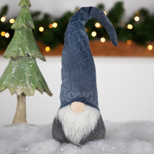 Standing Christmas Gnome with Patterned Hat Figure - 18" - Blue