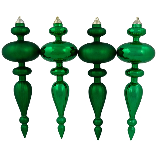Shatterproof Commercial Size Finial Christmas Ornaments - 14" - Green - Set of 4
