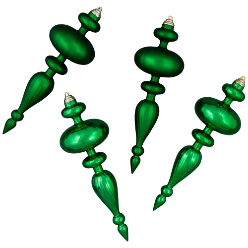 Shatterproof Commercial Size Finial Christmas Ornaments - 14" - Green - Set of 4