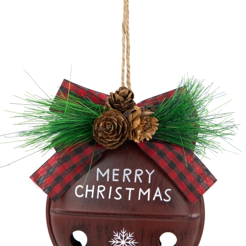 Jingle Bell "Merry Christmas" Disc Christmas Ornaments - 5" - Burgundy - Set of 2