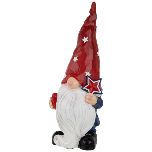 Gnome Holding Star Patriotic Outdoor Garden Statue - 16.5"