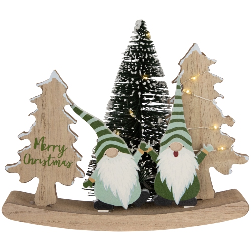 NORTHLIGHT  Led Lighted Gnomes And "merry Christmas" With Trees Decoration - 6.5"