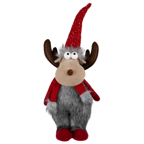 Standing Plush Moose Christmas Figure - 20" - Gray and Red